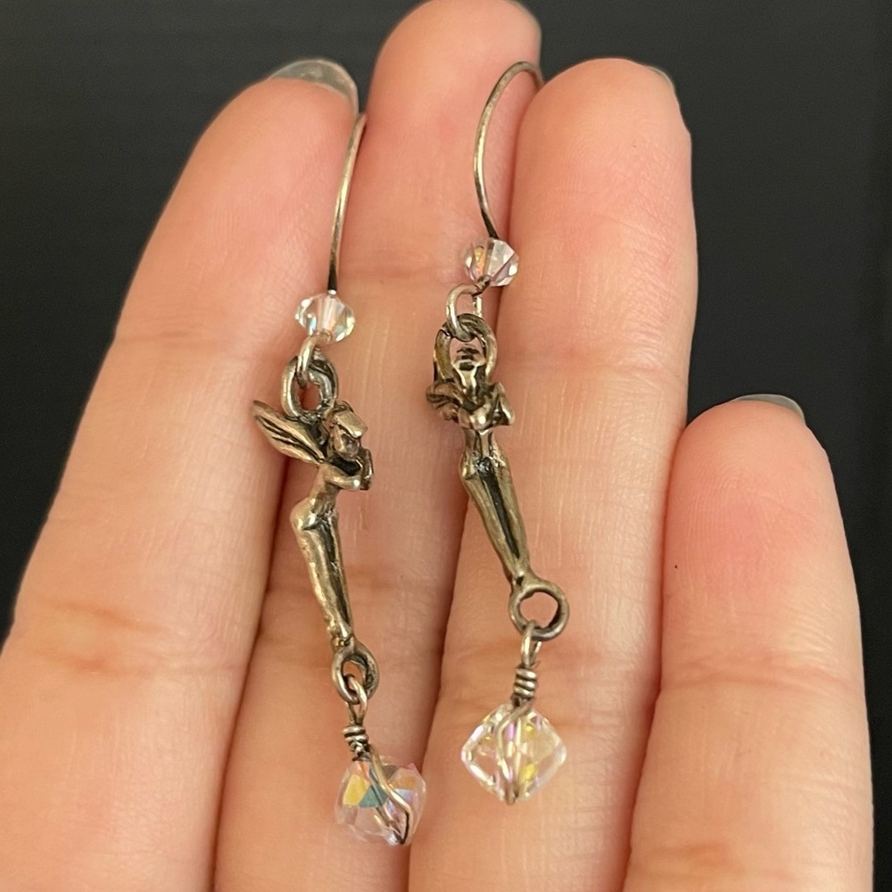Sterling silver Tinkerbell crystal dangling earrings - Picture 5 of 5